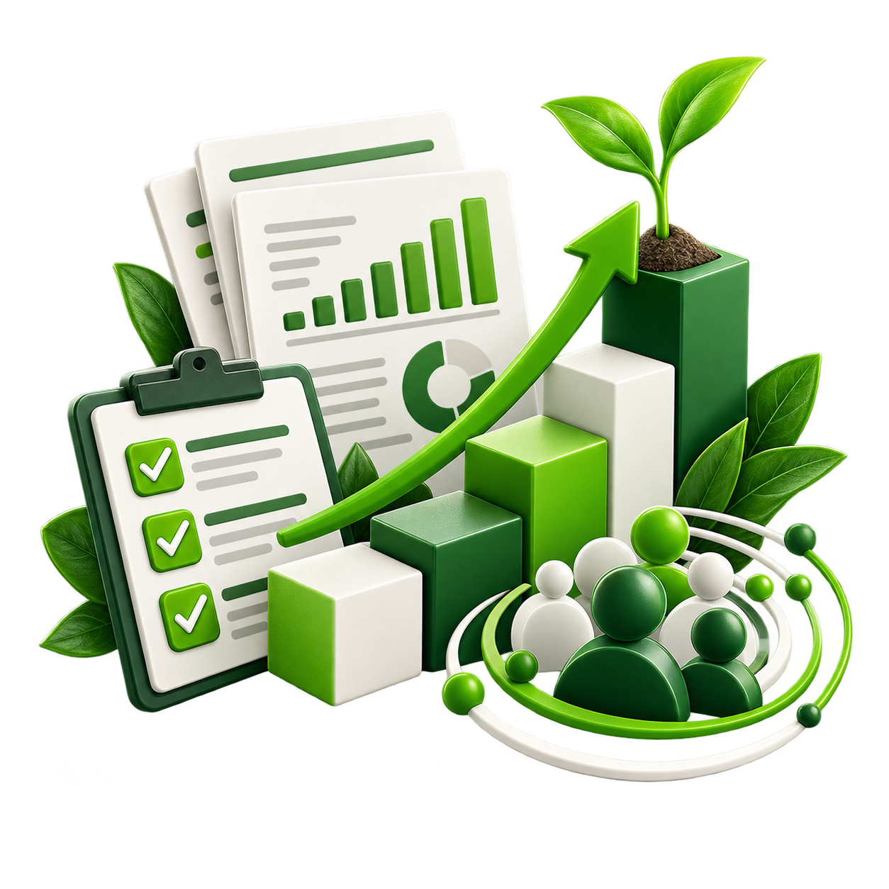 Review, scale and sustainable growth illustration